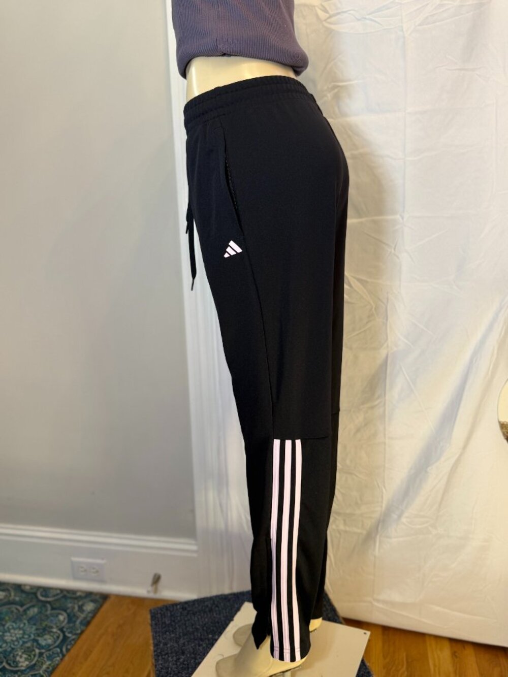 Adidas Black Track pants with Pink Striped Sides. Women's L